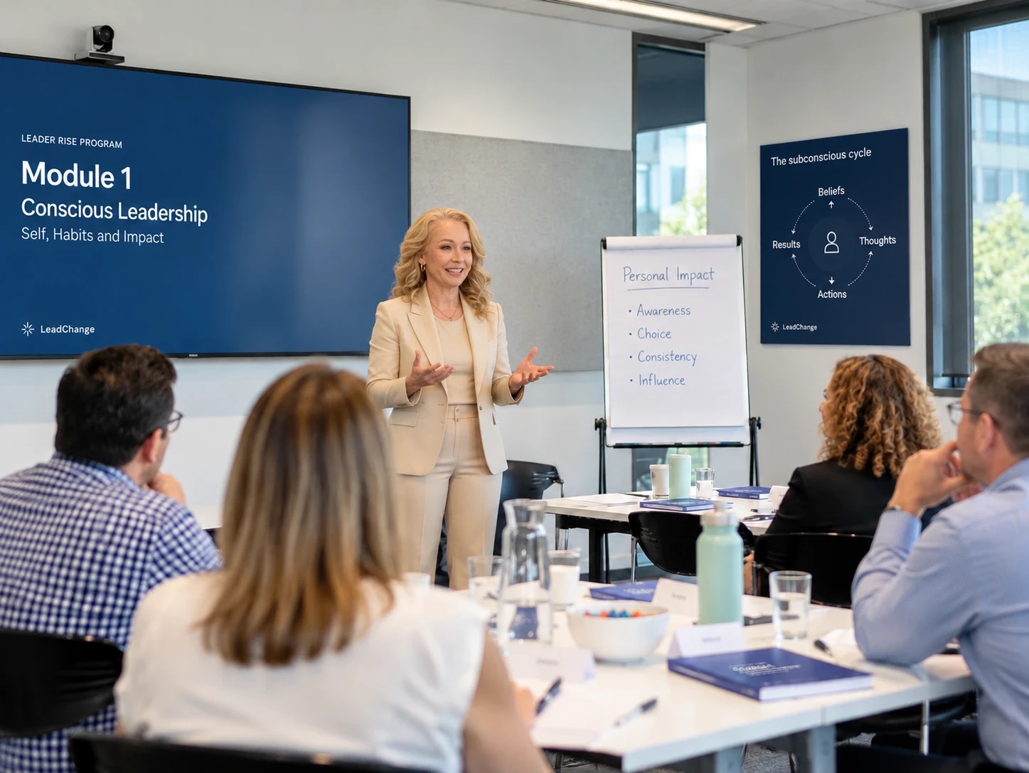 A LeadChange facilitator running a Conscious Leadership workshop for a group of leaders